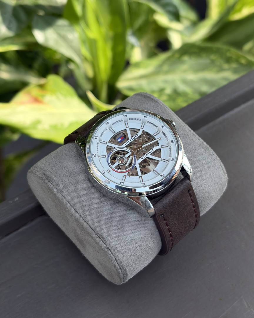 Tommy_hilfiger Automatic Leather DarkBrown-Silver-White