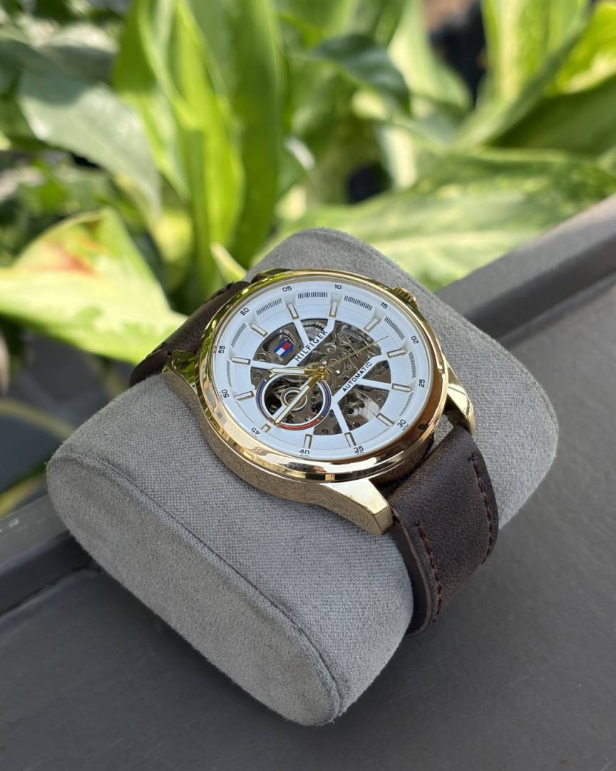 Tommy_hilfiger Automatic Leather DarkBrown-Gold-White