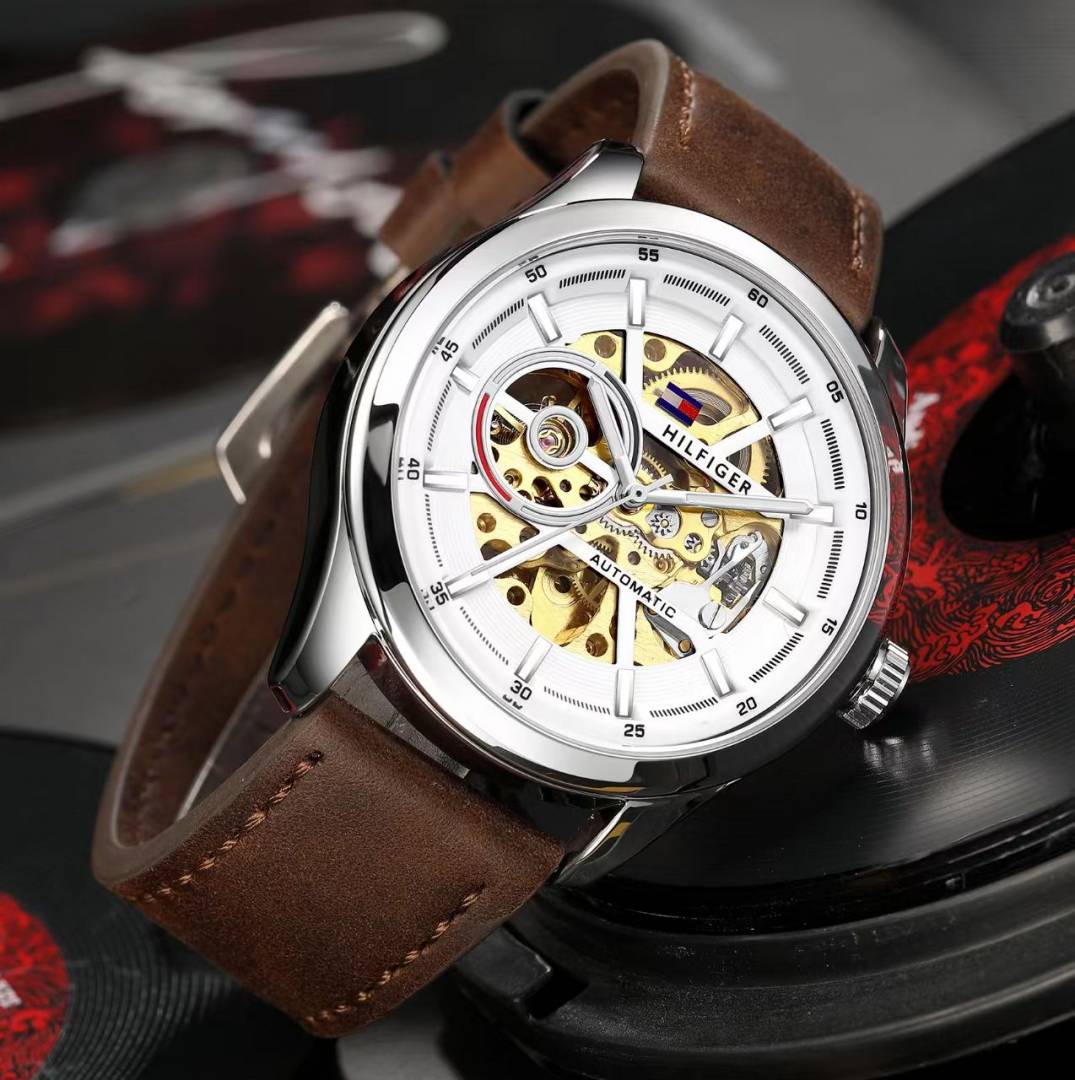 Tommy_hilfiger Automatic Leather DarkBrown-Silver-White